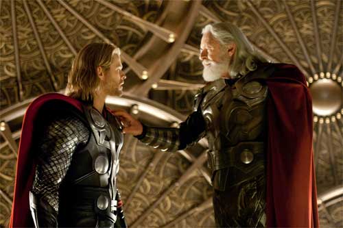 Anthony Hopkins and Chris Hemsworth in Marvel's THOR